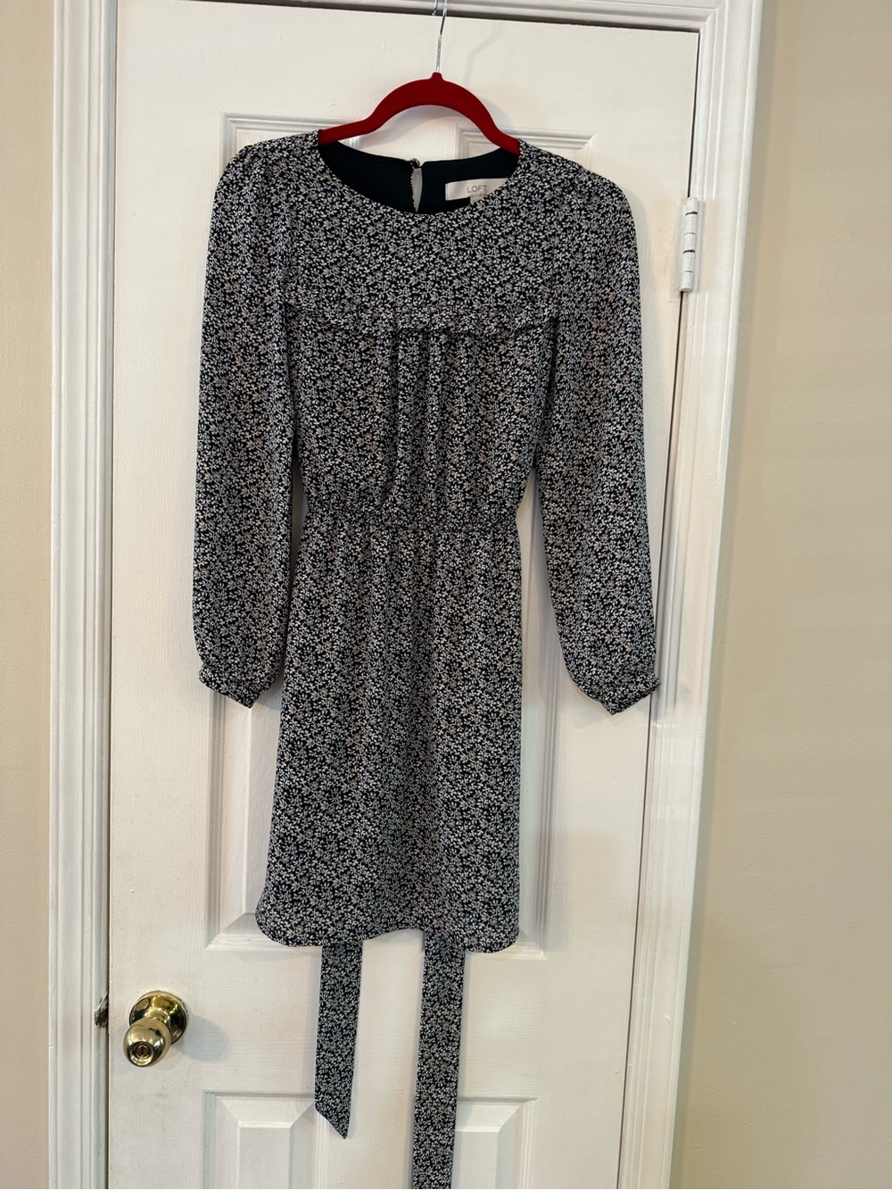LOFT Black and White Floral Long-Sleeve Dress